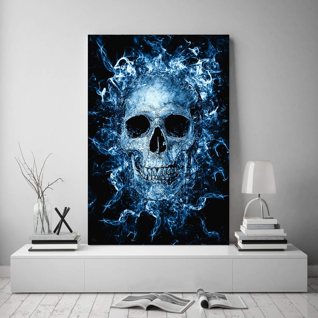 Leinwandbild Totenkopf Blue Style Abstrakt