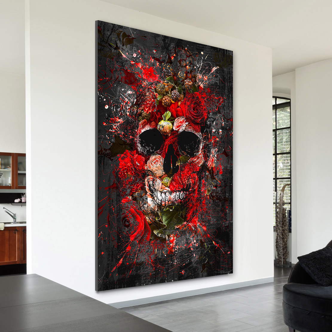 Leinwandbild Totenkopf Red Rose
