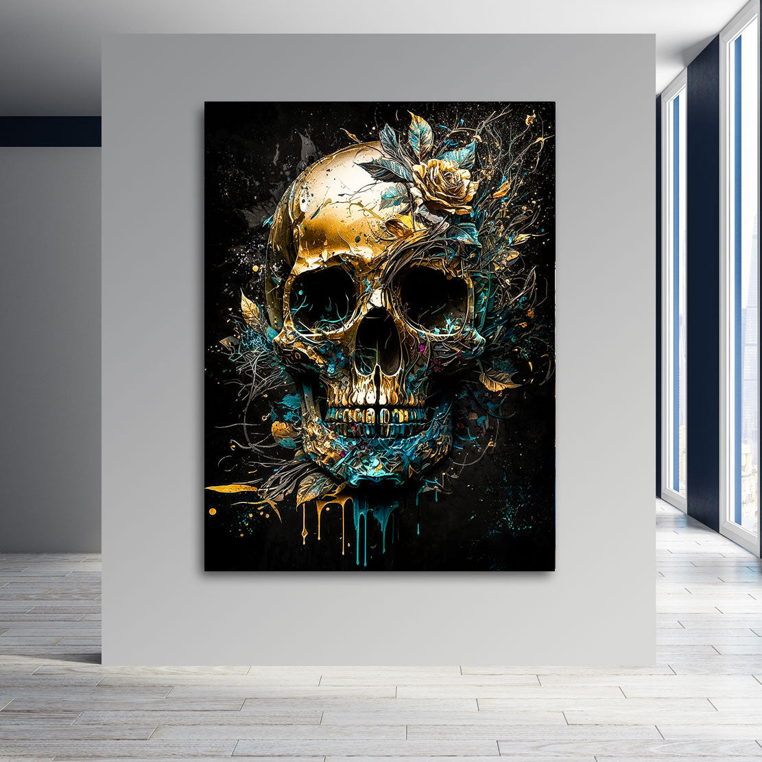 Leinwandbild Totenkopf Gold Style