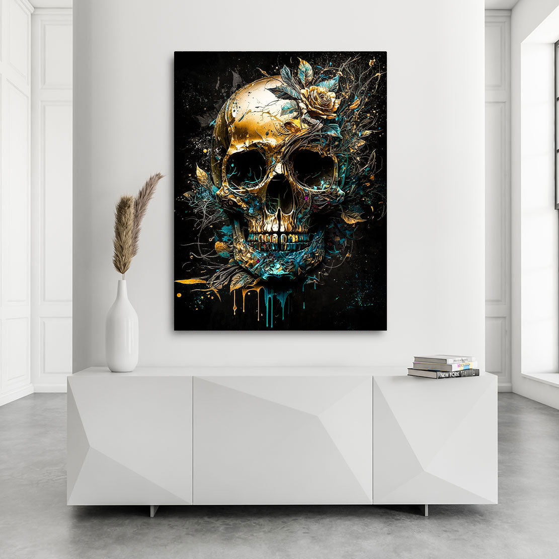 Leinwandbild Totenkopf Gold Style