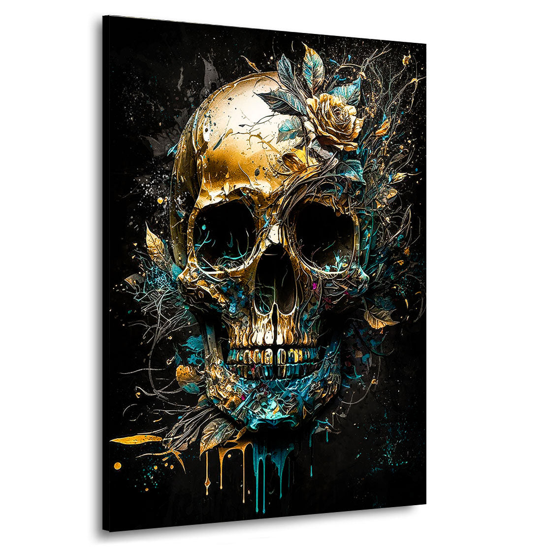 Leinwandbild Totenkopf Gold Style
