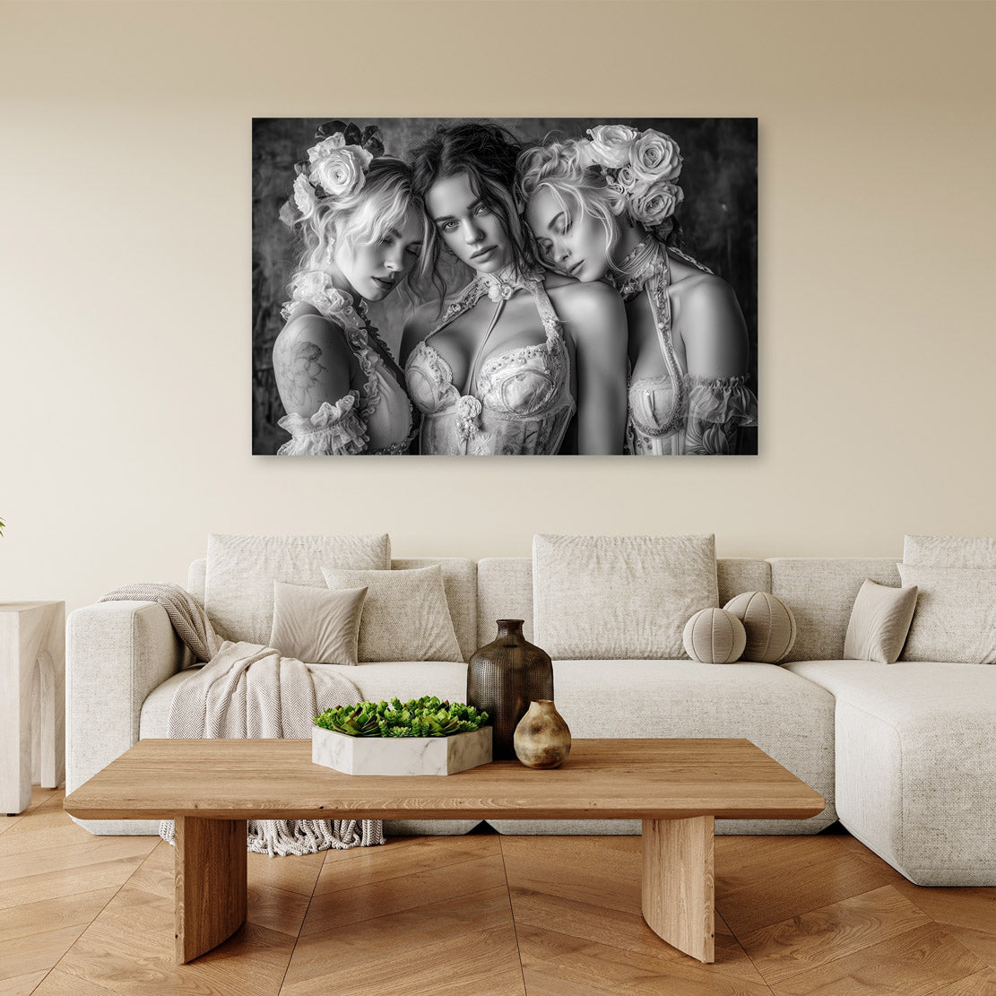 Whispers of Lace and Roses Schwarz weiss Wandbild