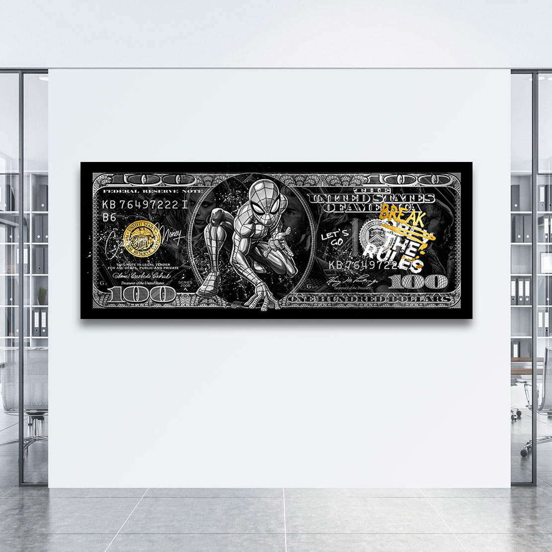 Leinwandbild Spiderman Dollar Brake the Rules Black Style