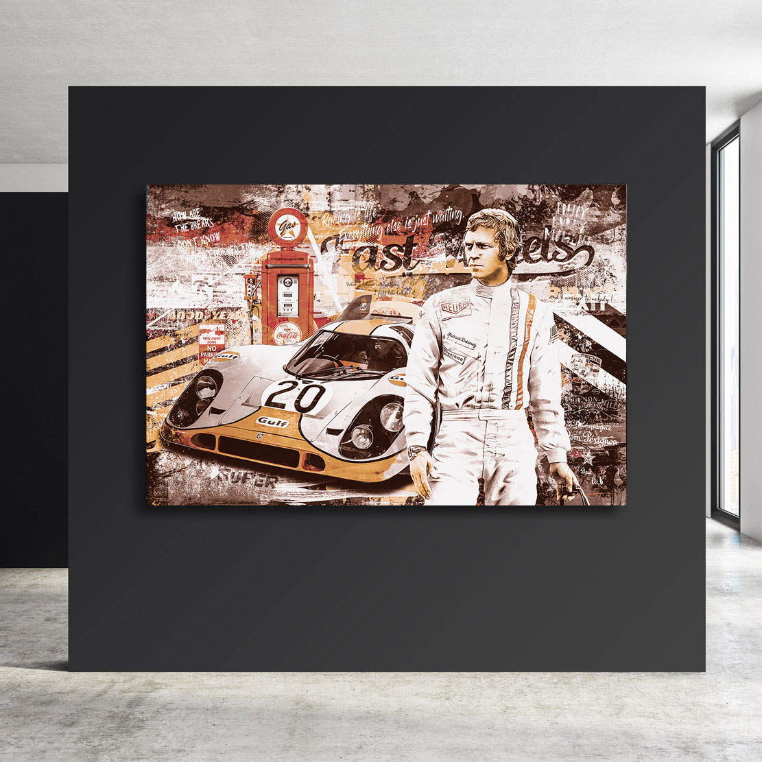 Leinwandbild Steve McQueen Fast Wheels Vintage Style
