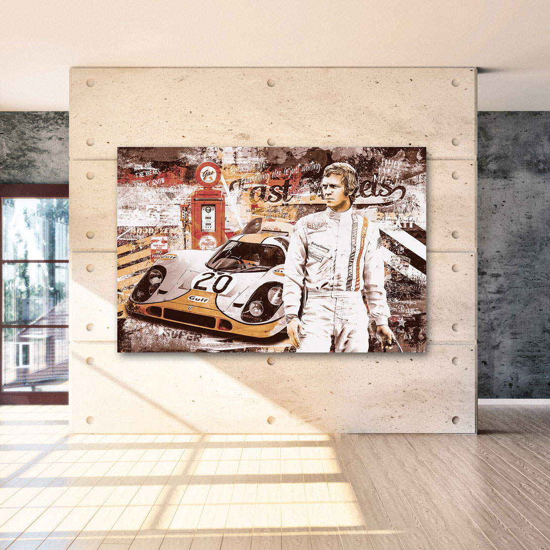Leinwandbild Steve McQueen Fast Wheels Vintage Style