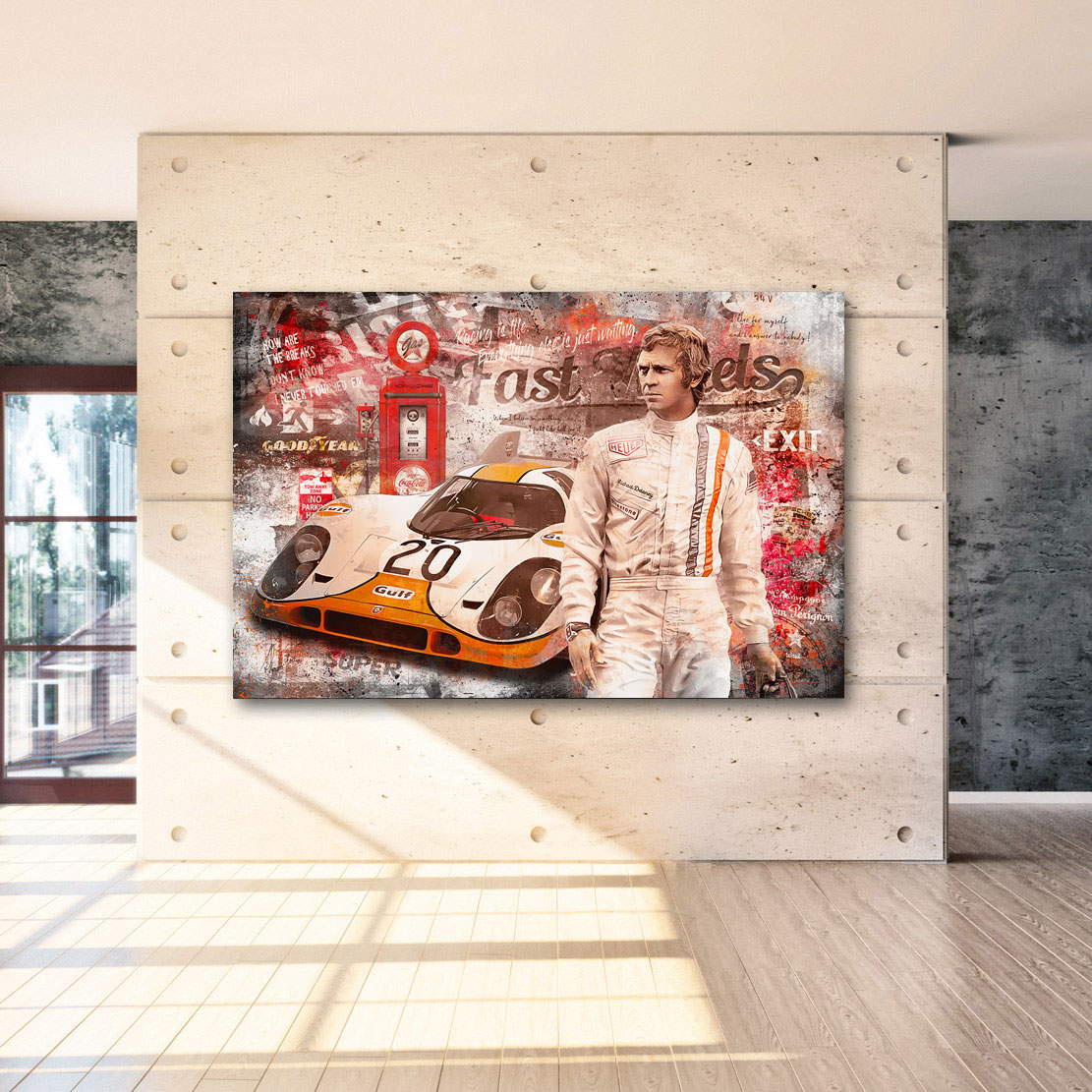 Leinwandbild Steve McQueen Fast Wheels Pop Art Vintage