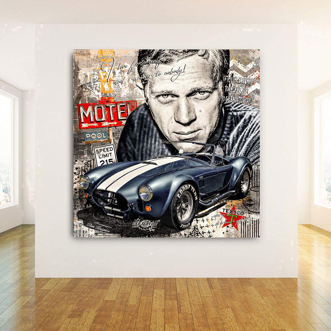 Auto Leinwandbild Steve McQueen Pop Art AC Cobra