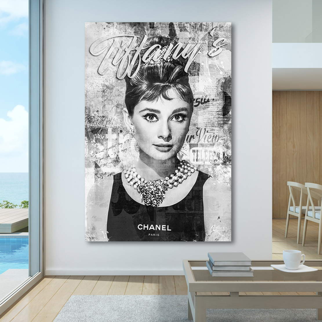 Wandbild Audrey Hepburn Tiffany Black & White