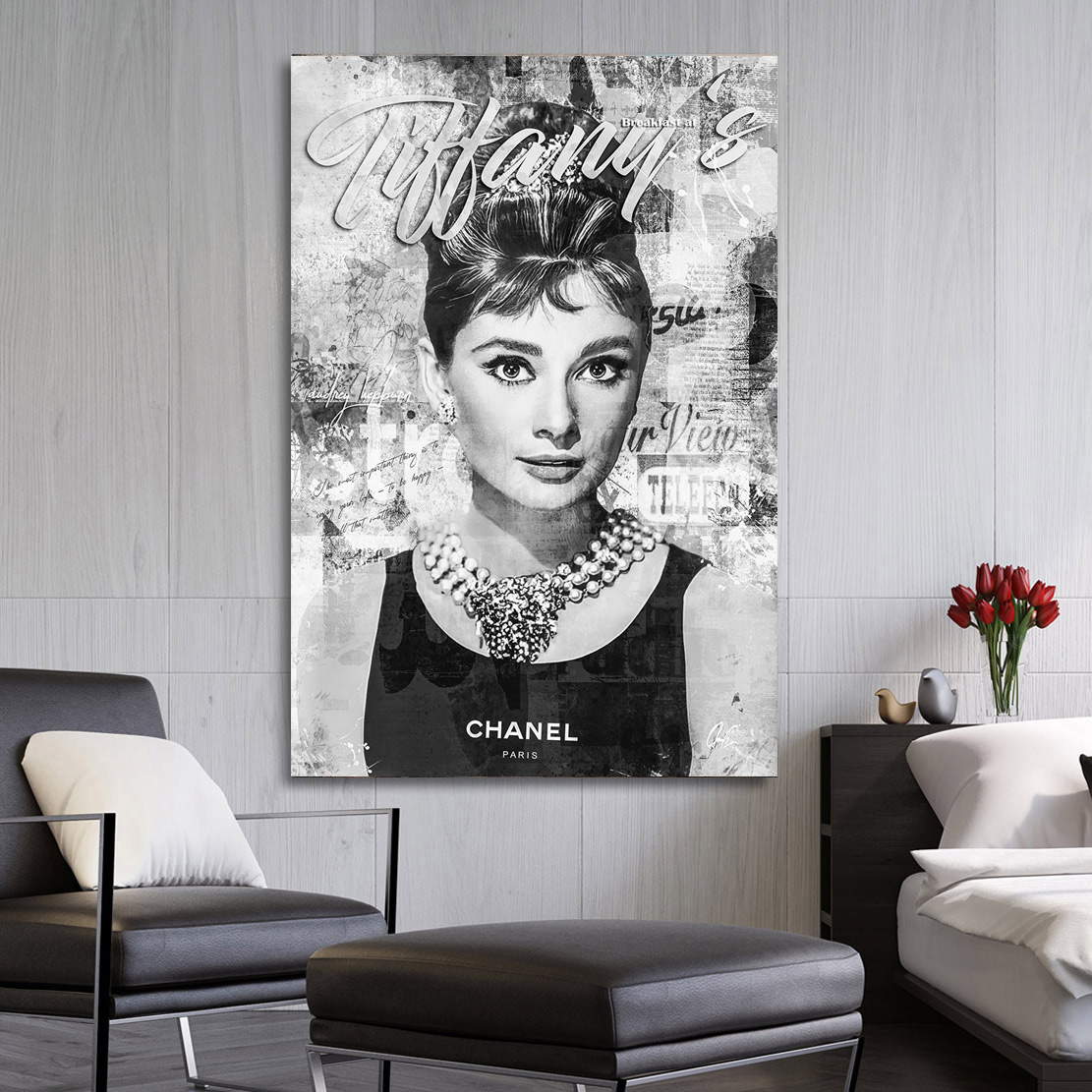 Wandbild Audrey Hepburn Tiffany Black & White