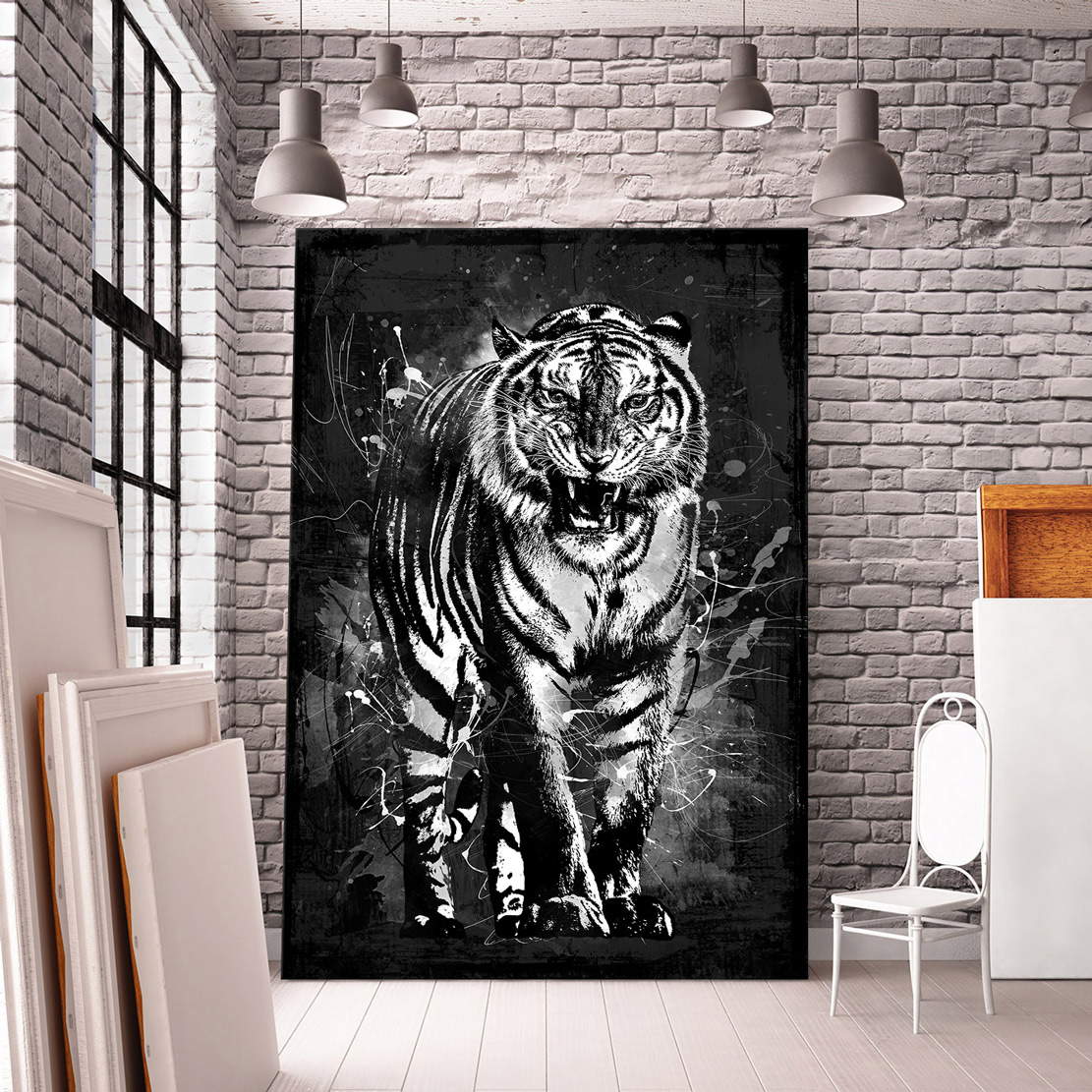 Wandbild Leinwandbild Tiger abstrakt Style im schwarz weiss Look