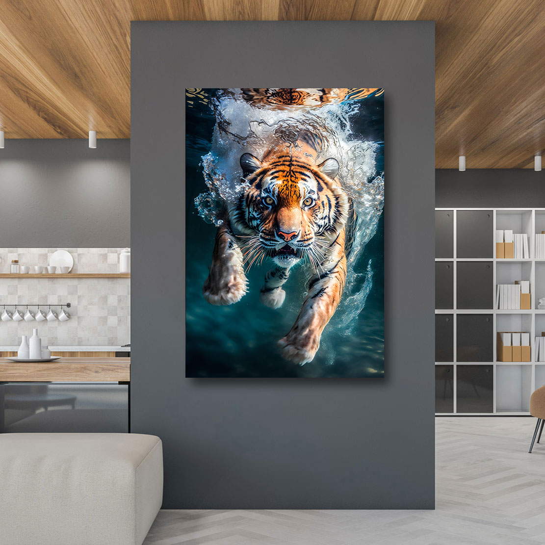 Leinwandbild Tauchender Tiger