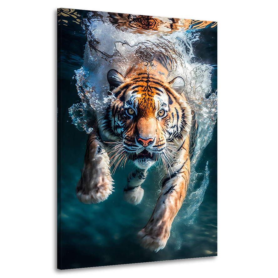 Leinwandbild Tauchender Tiger