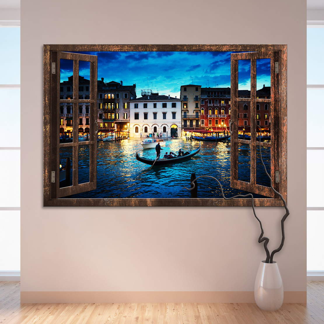 Wandbild Leinwandbild Venedig Fensterblick Gondoliere