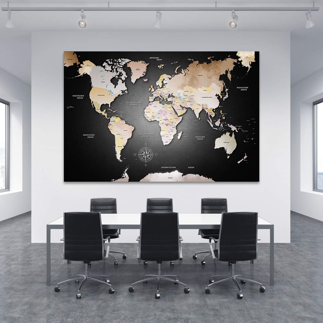 Wandbild Leinwandbild Weltkarte Black