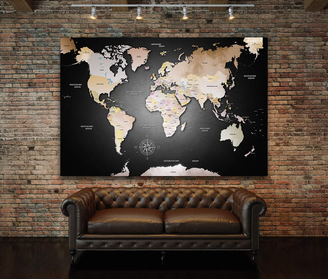 Wandbild Leinwandbild Weltkarte Black
