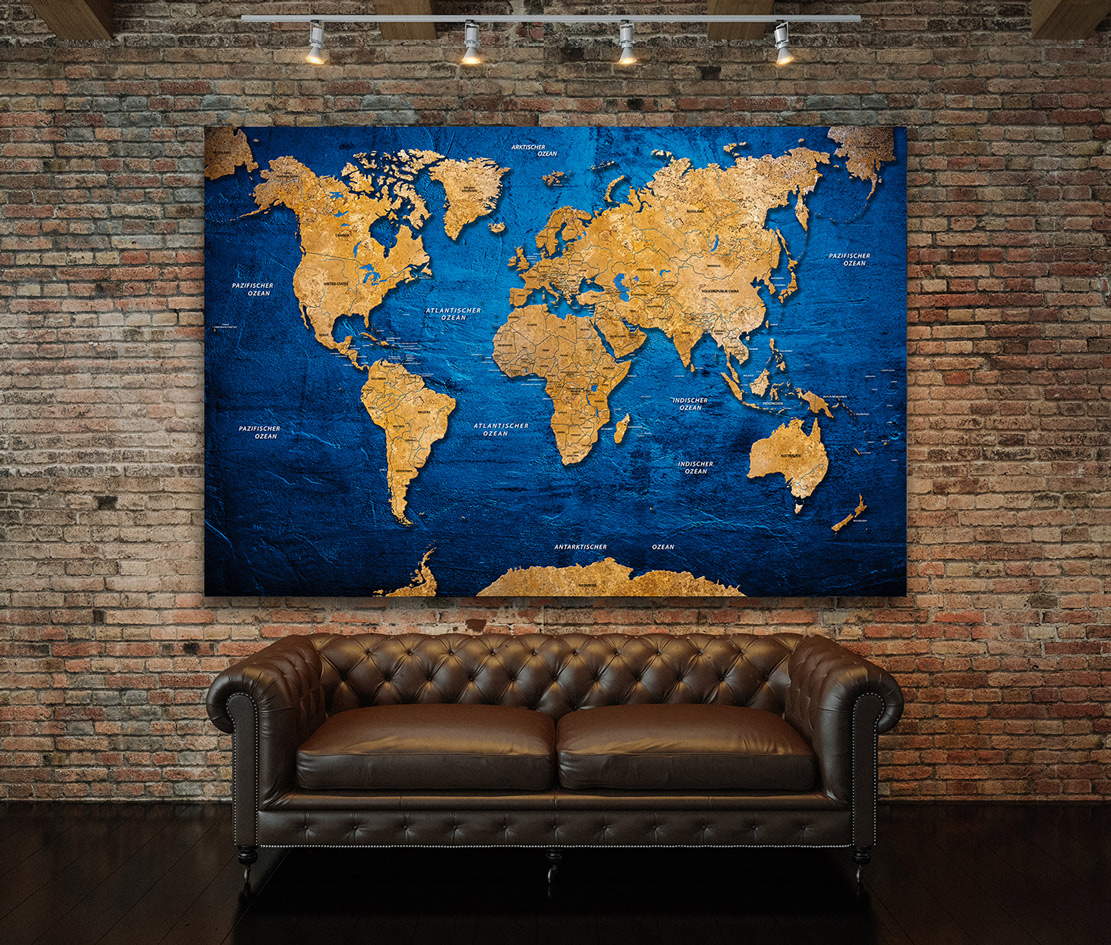 Wandbild Leinwandbild Weltkarte Blue Stone
