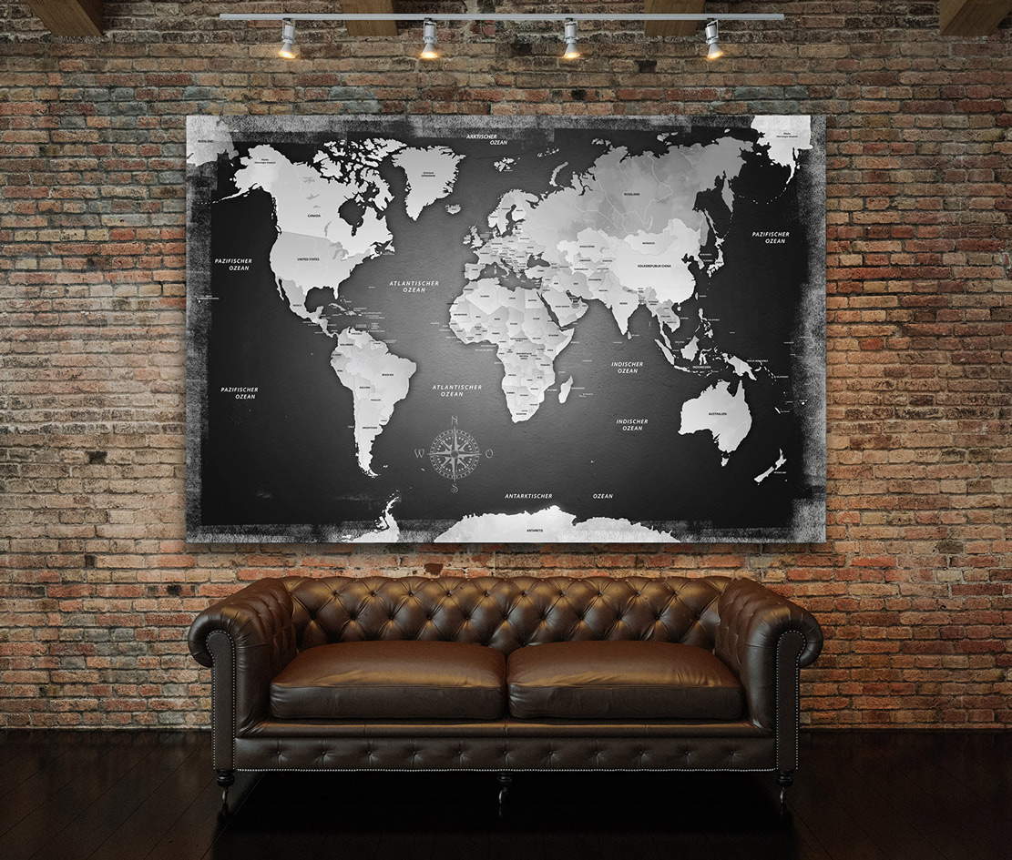Wandbild Leinwandbild Weltkarte Black Stone