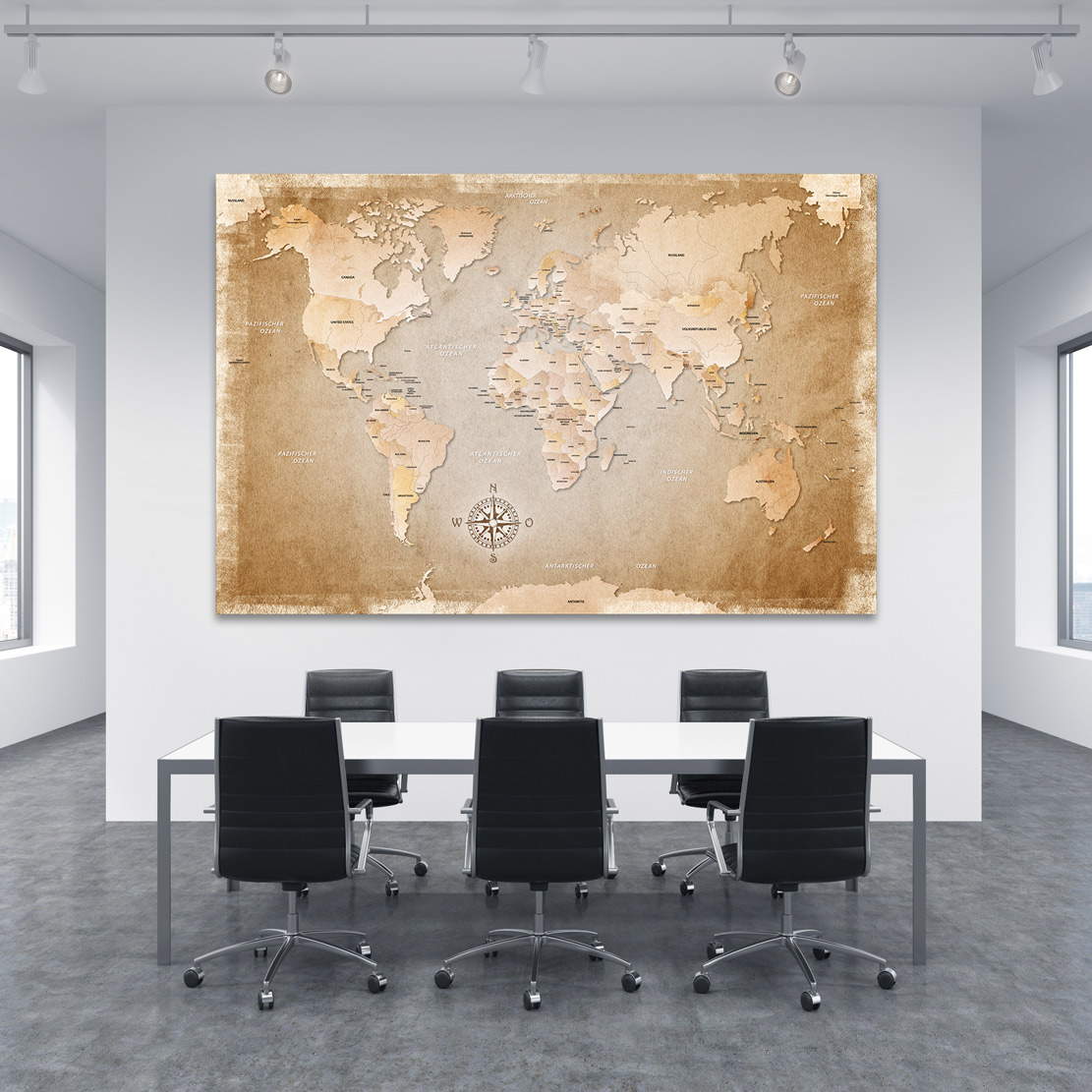 Wandbild Leinwandbild Weltkarte Sand Beige