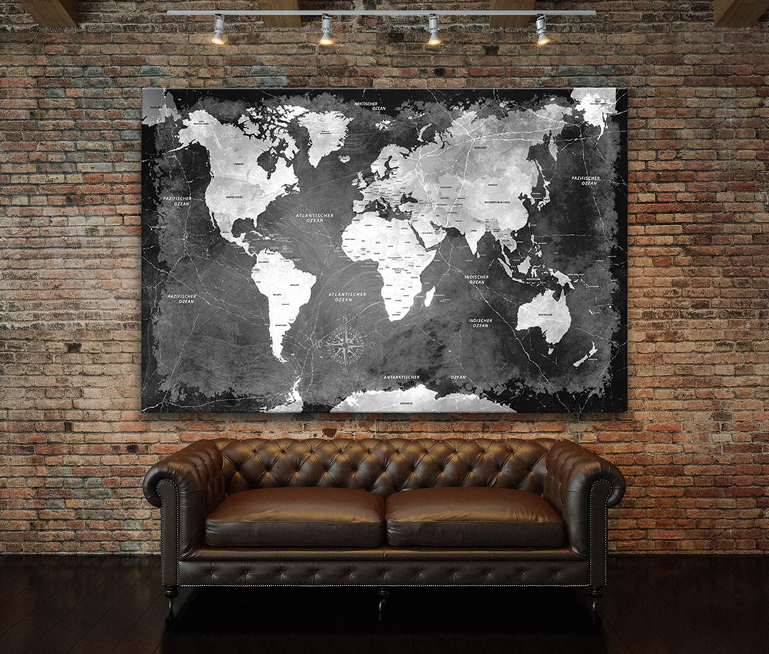 Wandbild Leinwandbild Weltkarte black Stone