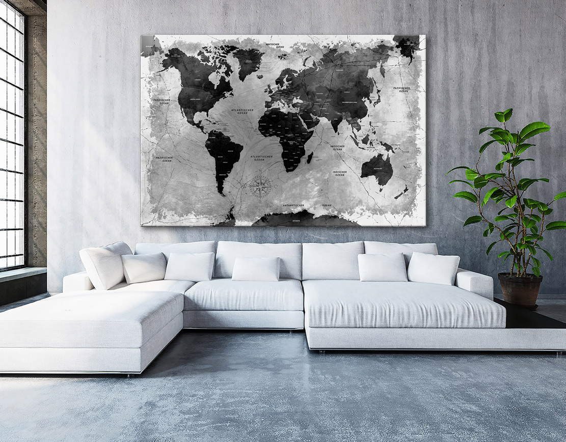 Wandbild Leinwandbild Weltkarte grey Stone