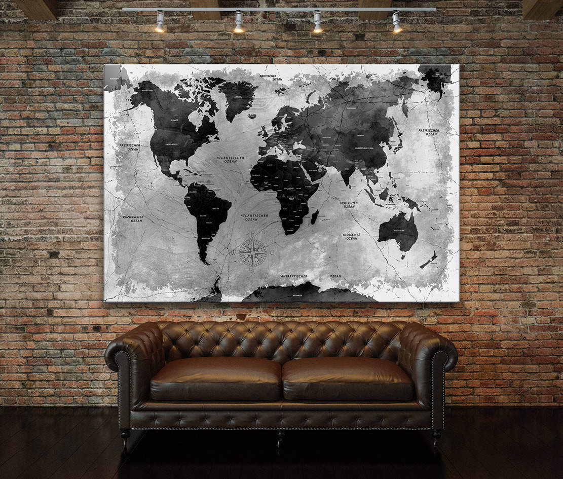 Wandbild Leinwandbild Weltkarte grey Stone