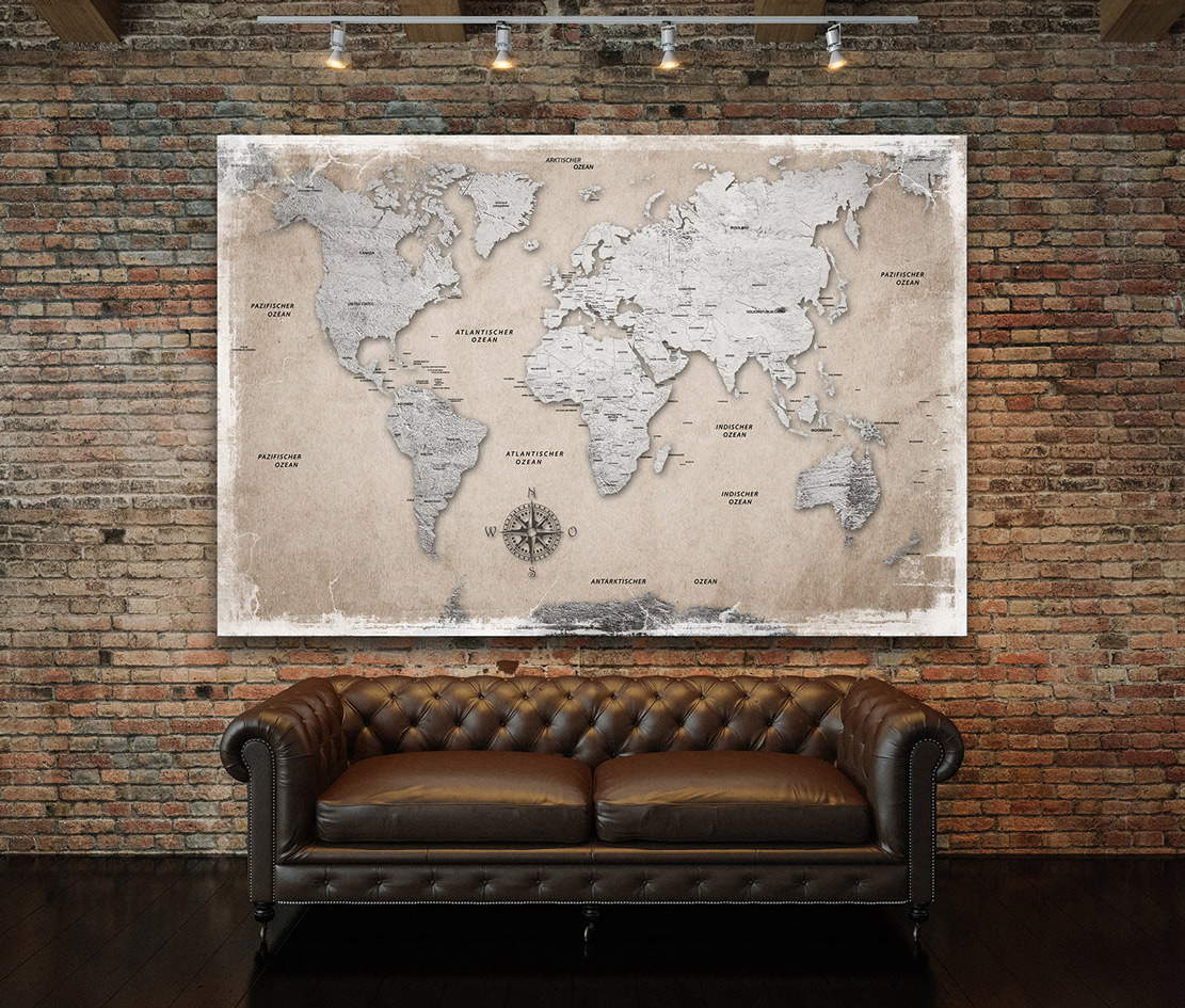 Wandbild Leinwandbild Weltkarte silver Desert