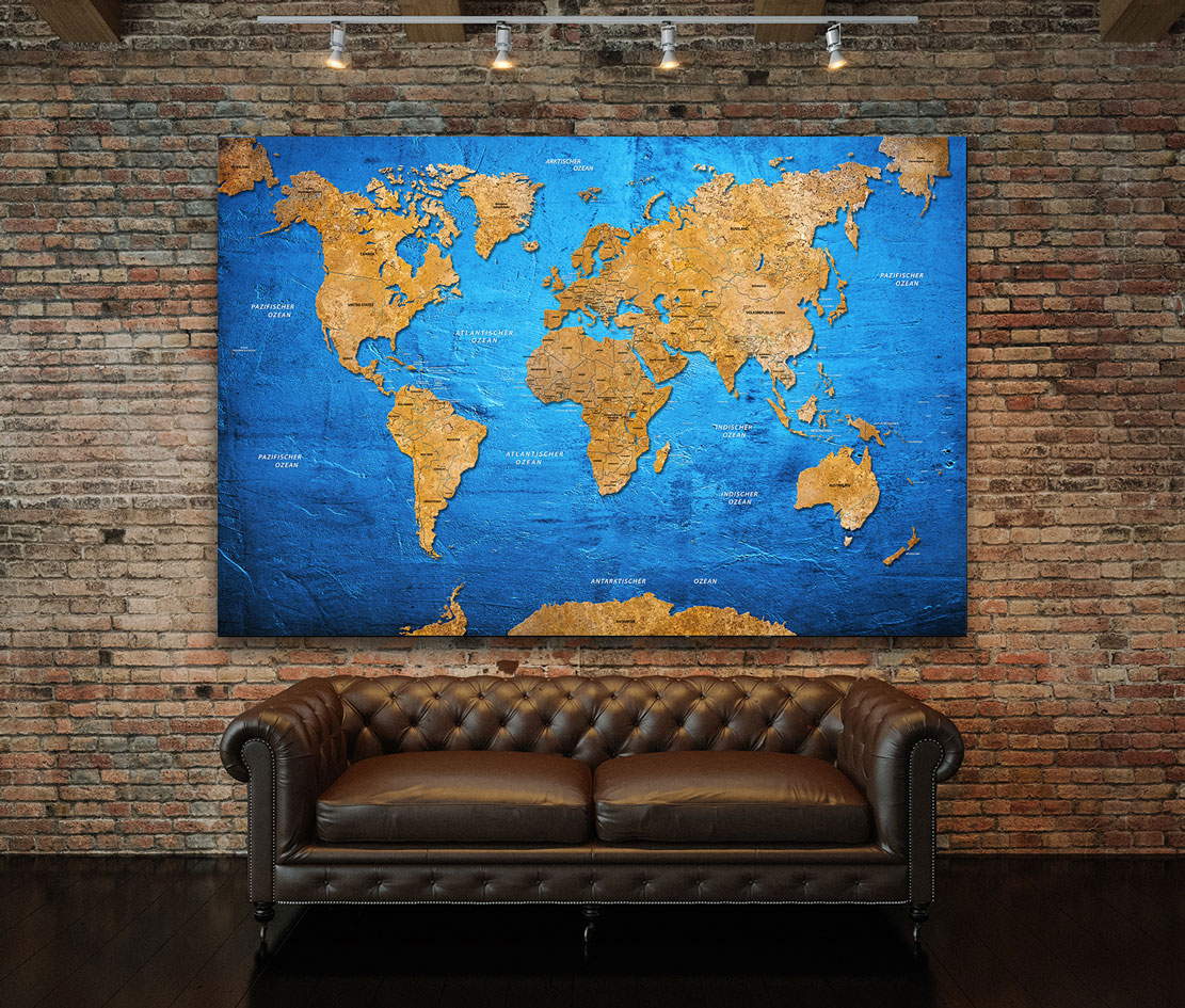 Wandbild Leinwandbild Weltkarte Oceanblue