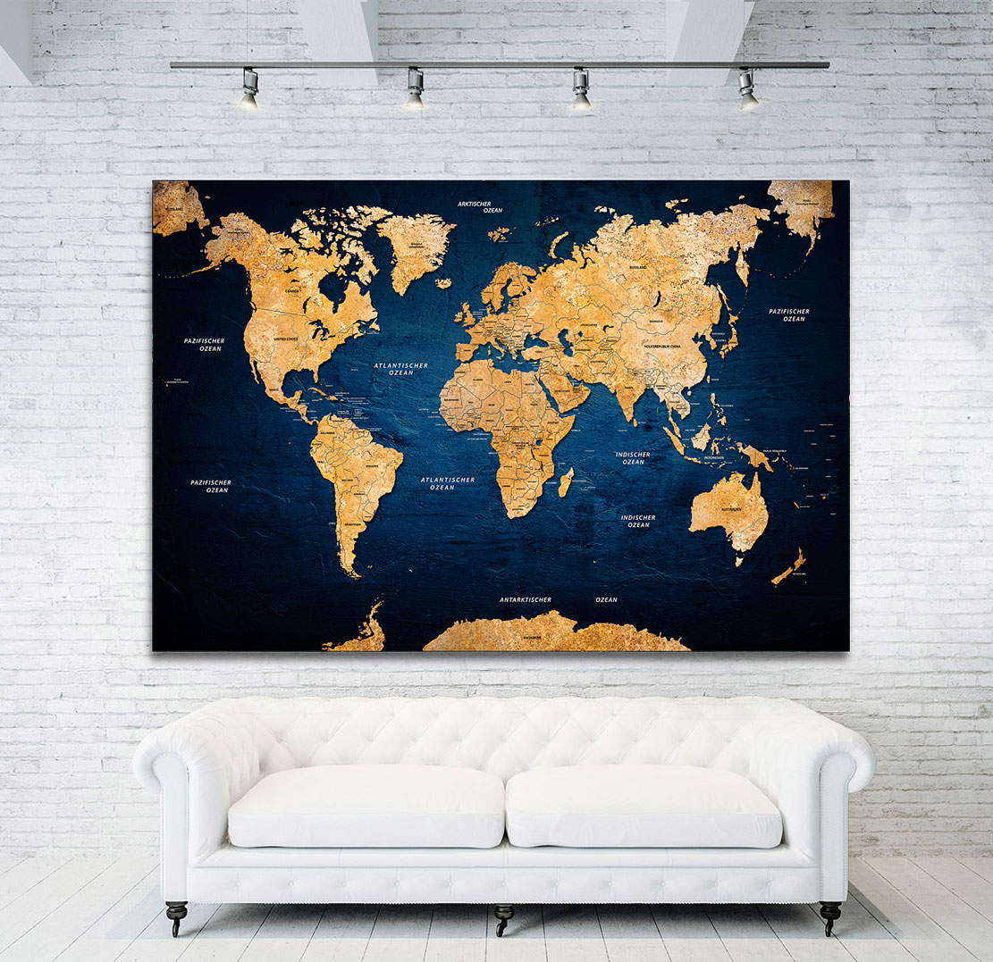 Wandbild Leinwandbild Weltkarte Deep Blue