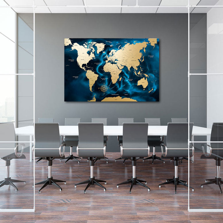 Wandbild Weltkarte Ocean Blue
