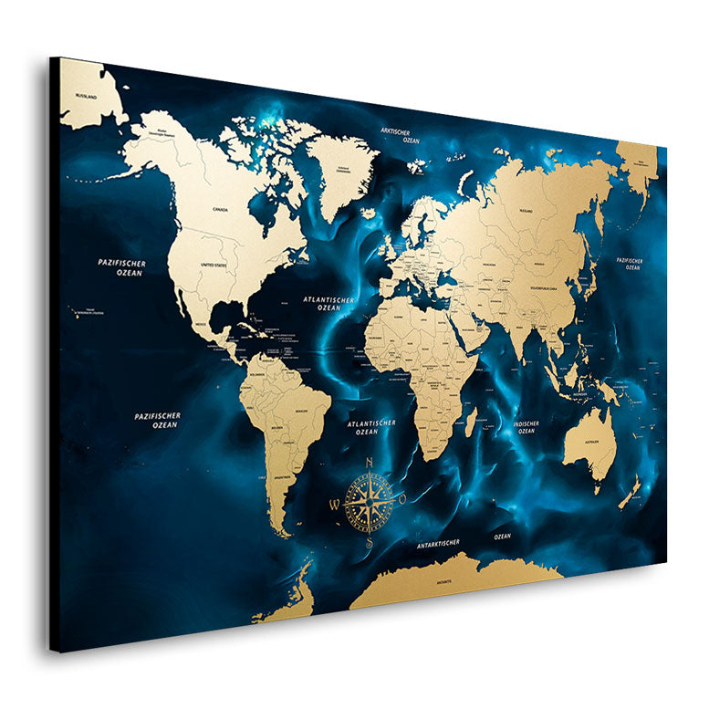 Wandbild Weltkarte Ocean Blue