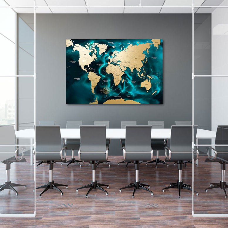 Wandbild Weltkarte Ocean Türkis