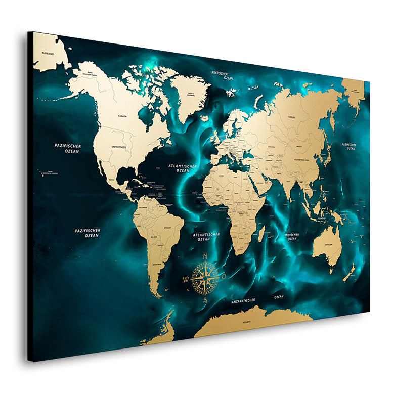 Wandbild Weltkarte Ocean Türkis