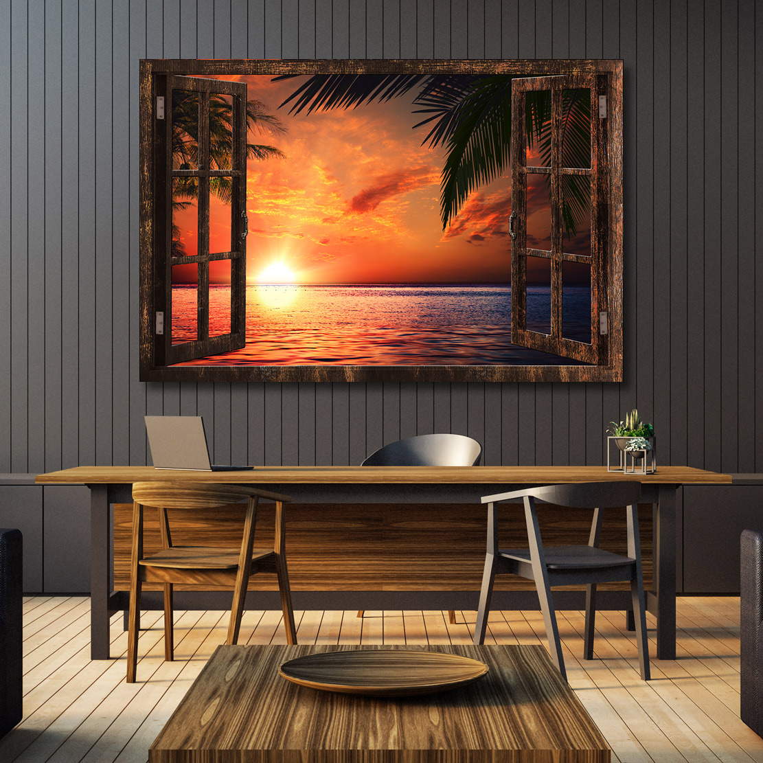 Wandbild Sonnenuntergang Fensterblick