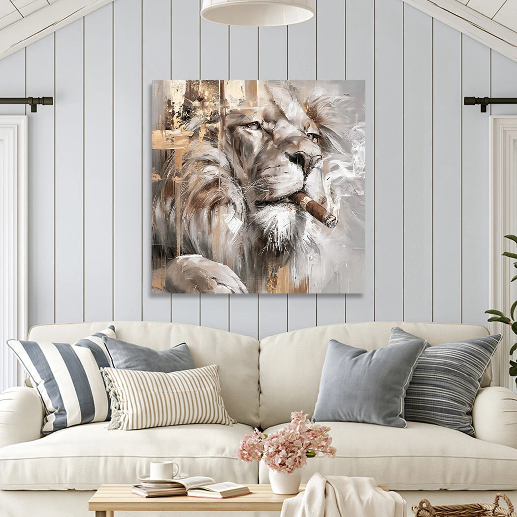 Löwe mit Zigarre Wandbild