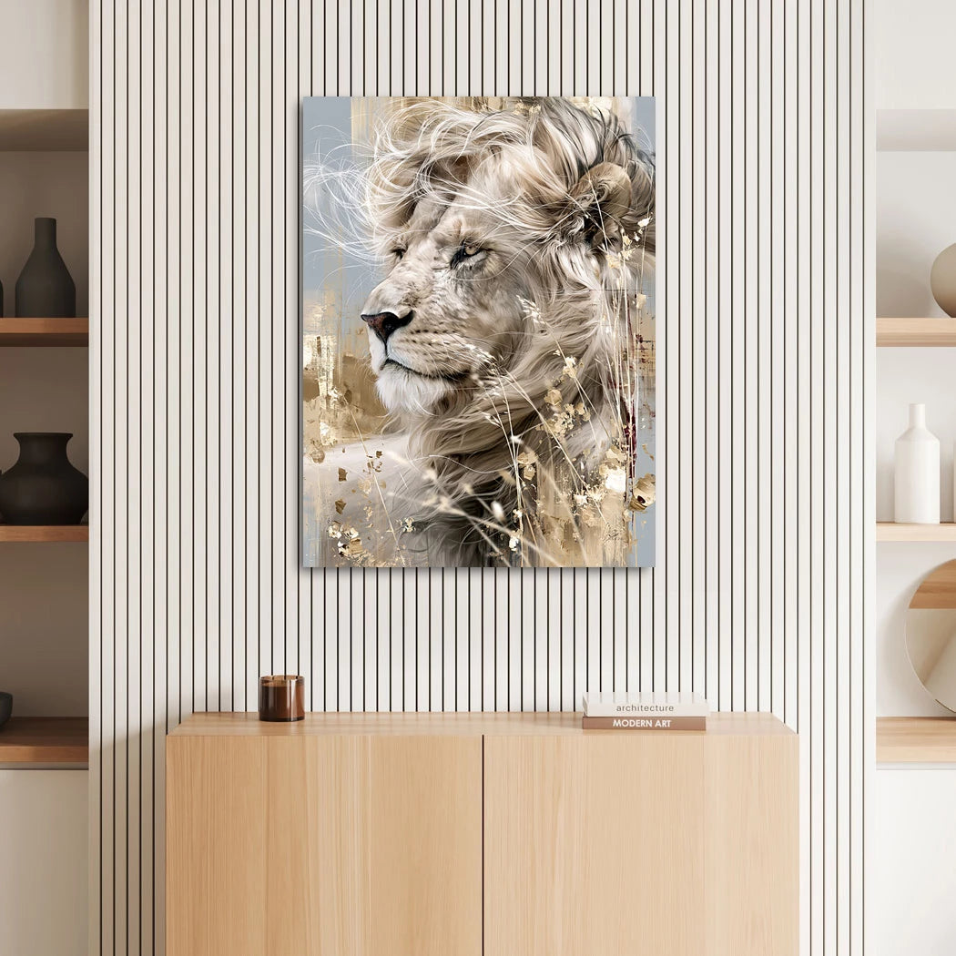 Löwe im Wind Wandbild