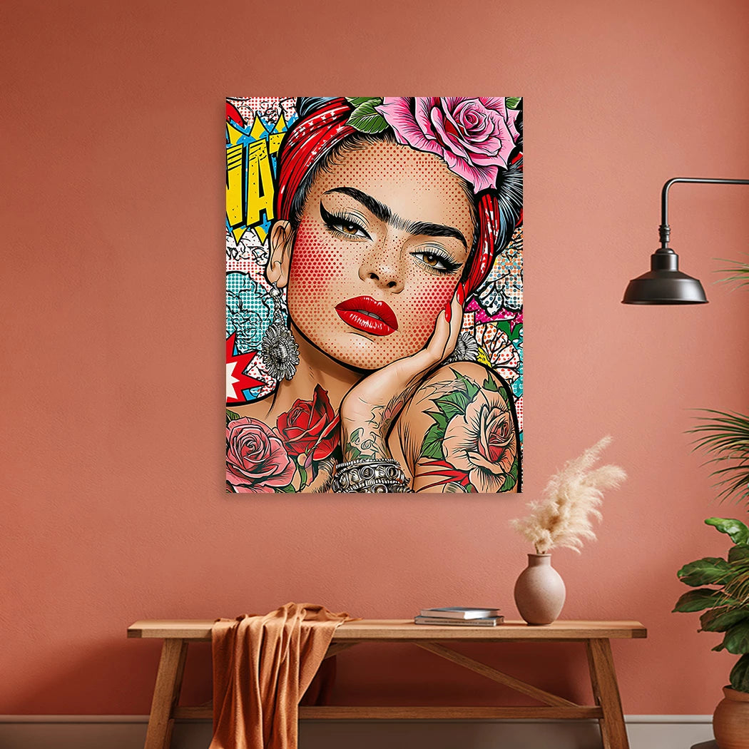 Frida Kahlo Comic Rose Wandbild
