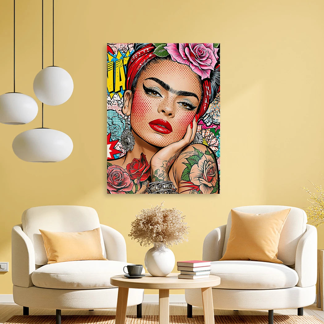 Frida Kahlo Comic Rose Wandbild