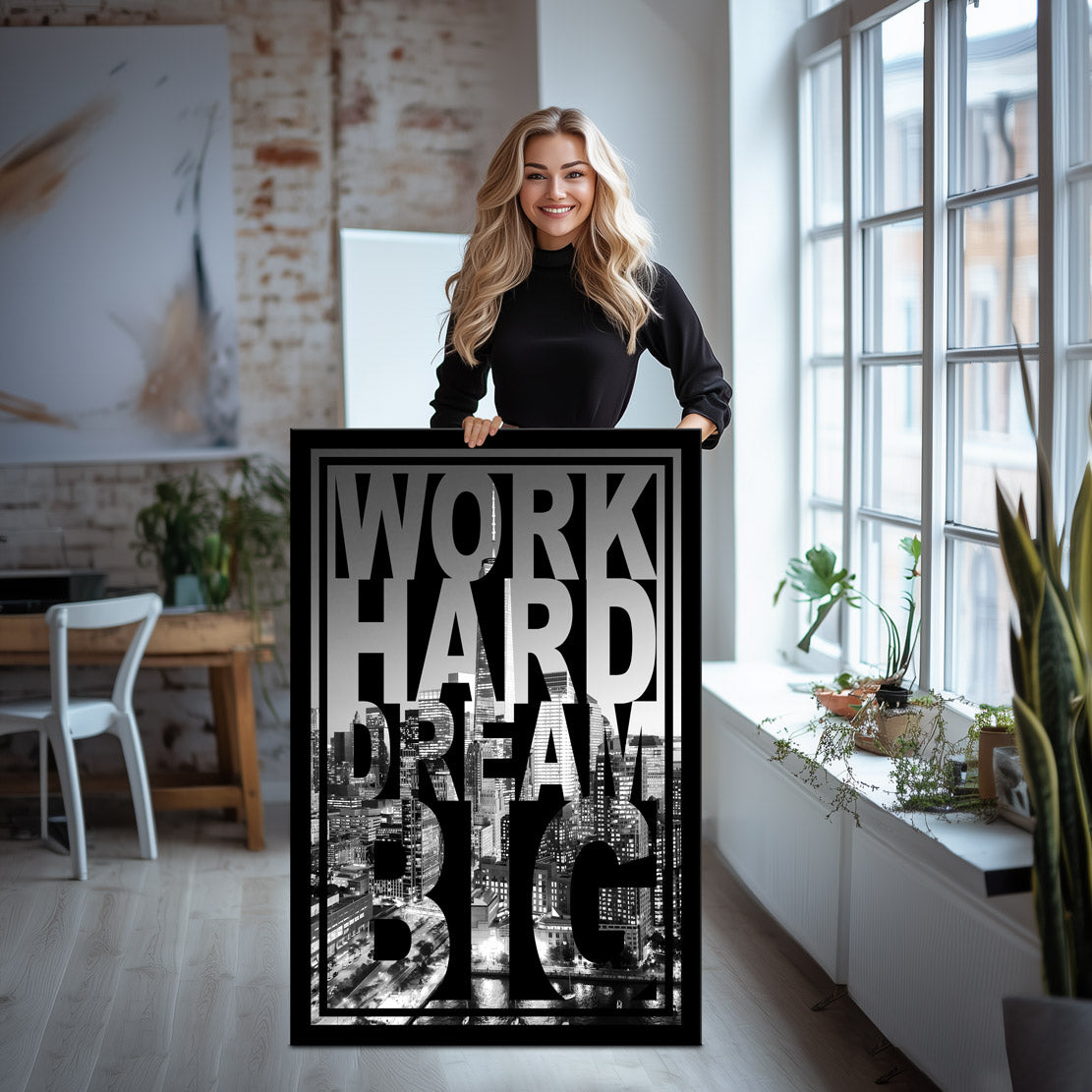 Wandbild Leinwandbild Work Hard Black and White Motivationsbild
