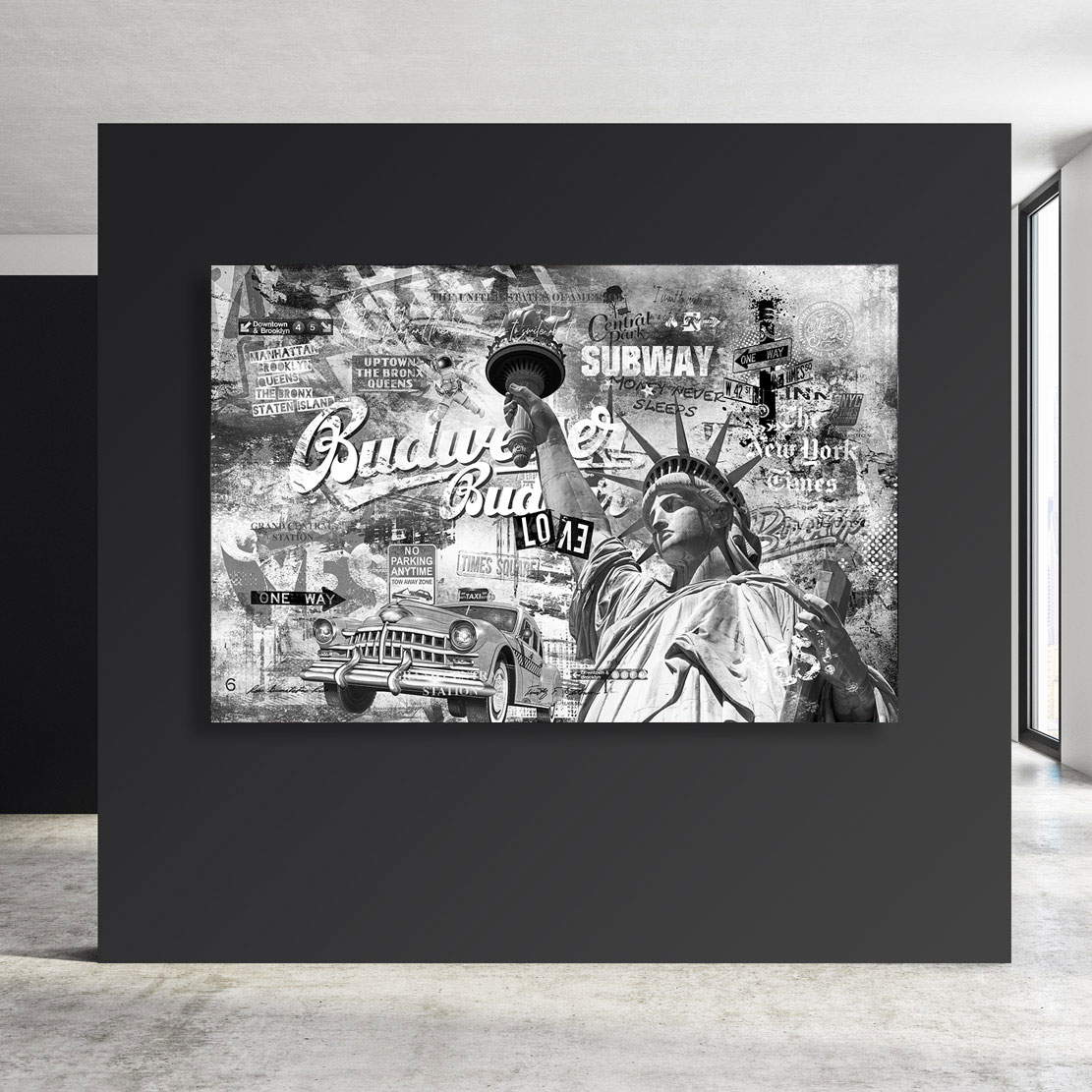 Wandbild Leinwandbild New York Budweiser Black and White