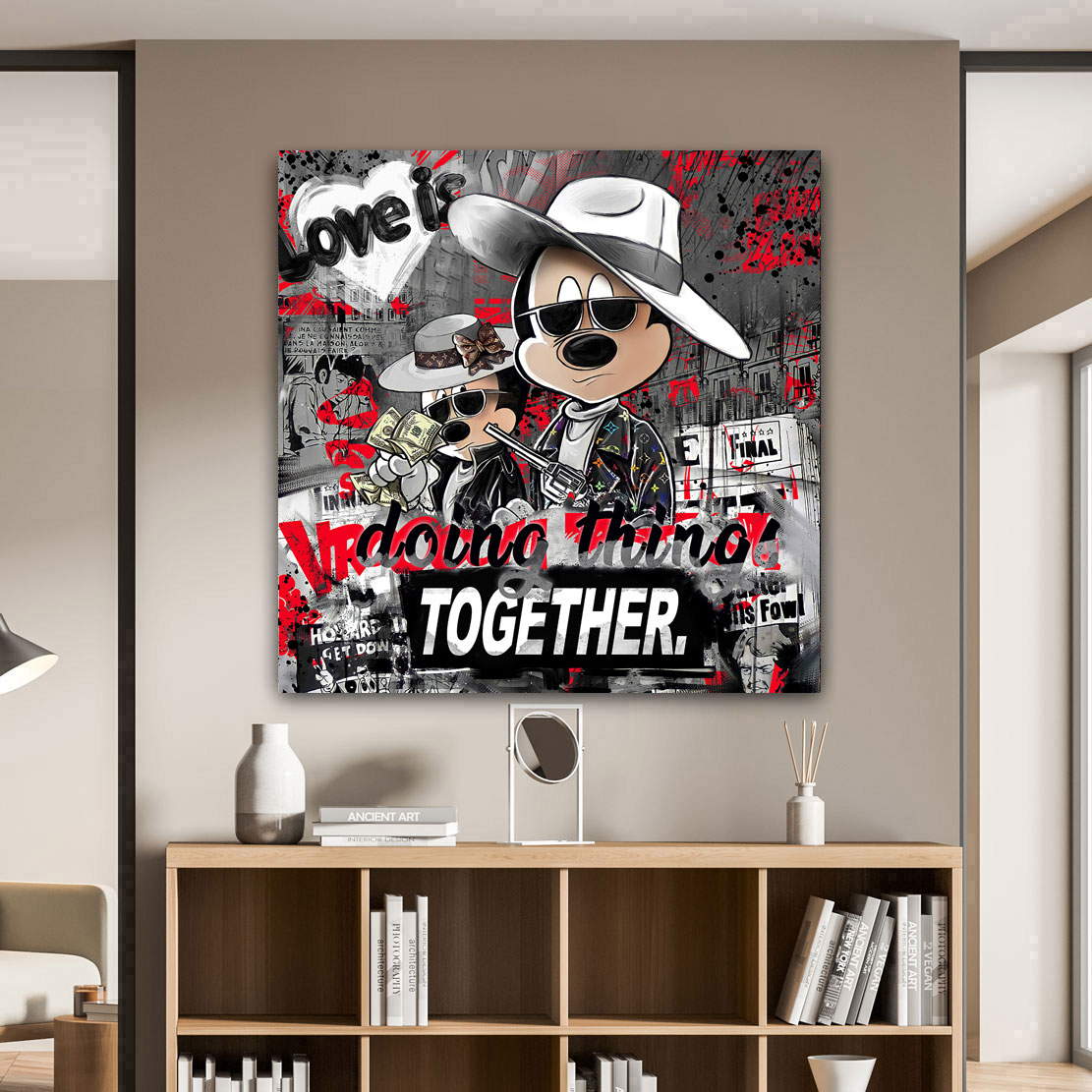 Leinwandbild Bonnie & Clyde Micky Maus Pop Art Style