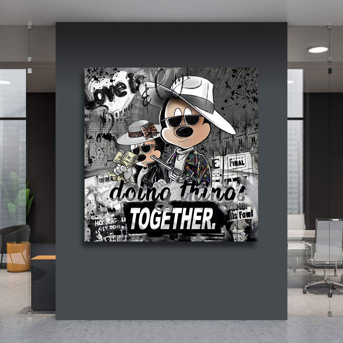 Leinwandbild Micky & Minnie Maus als Bonnie & Clyde