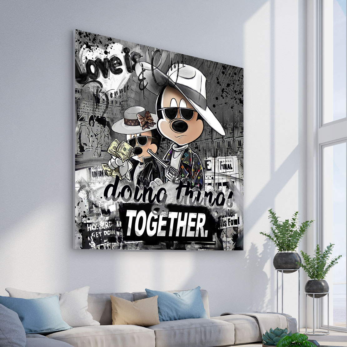 Leinwandbild Micky & Minnie Maus als Bonnie & Clyde
