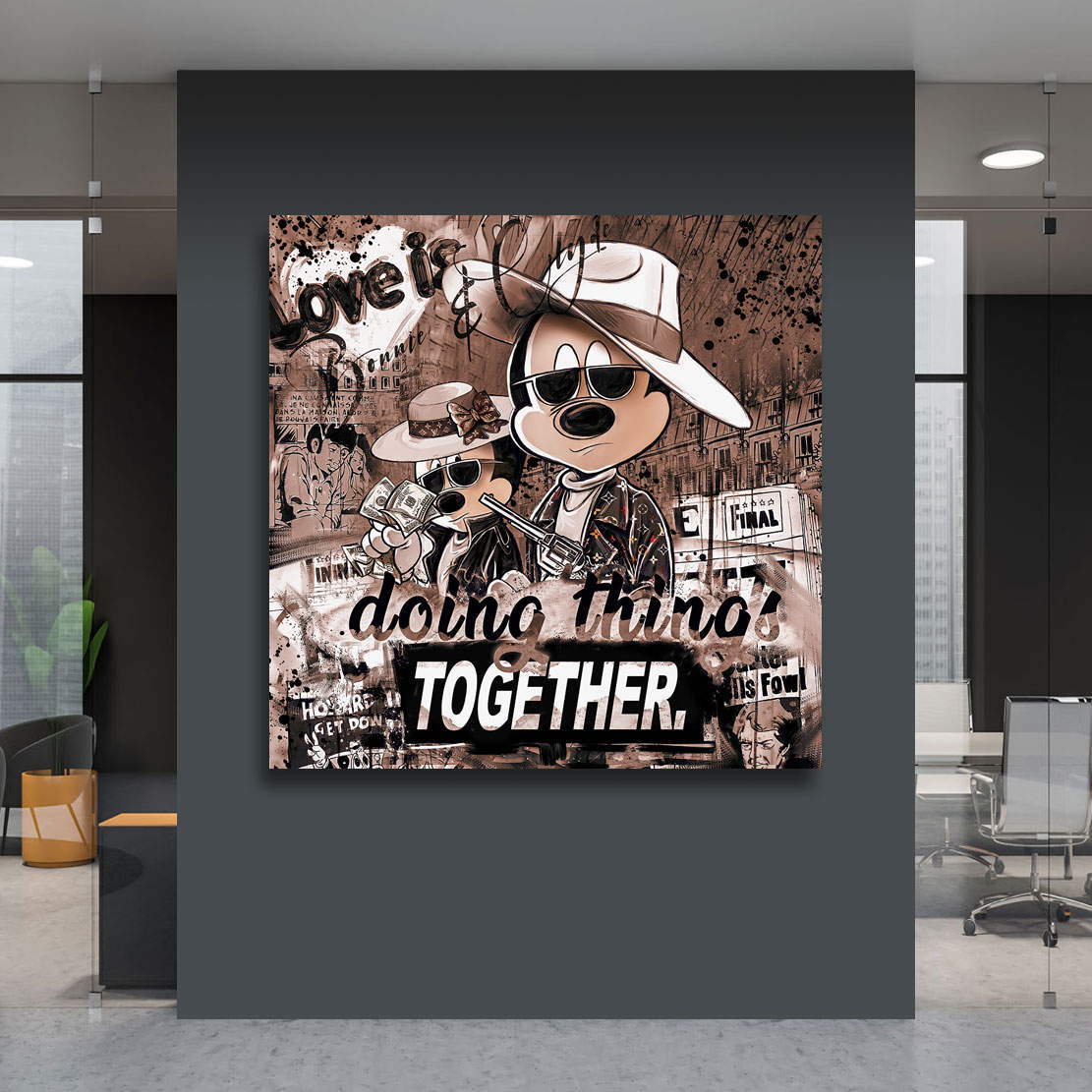 Leinwandbild Bonnie & Clyde Micky Maus Pop Art Vintage Style