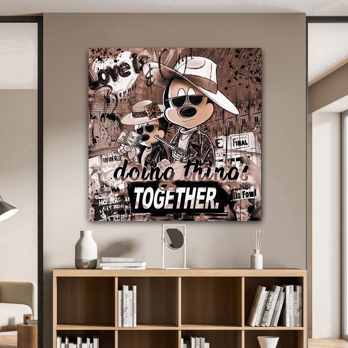 Leinwandbild Bonnie & Clyde Micky Maus Pop Art Vintage Style
