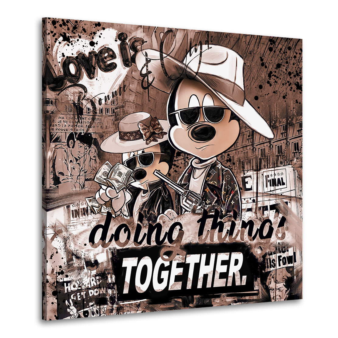 Leinwandbild Bonnie & Clyde Micky Maus Pop Art Vintage Style