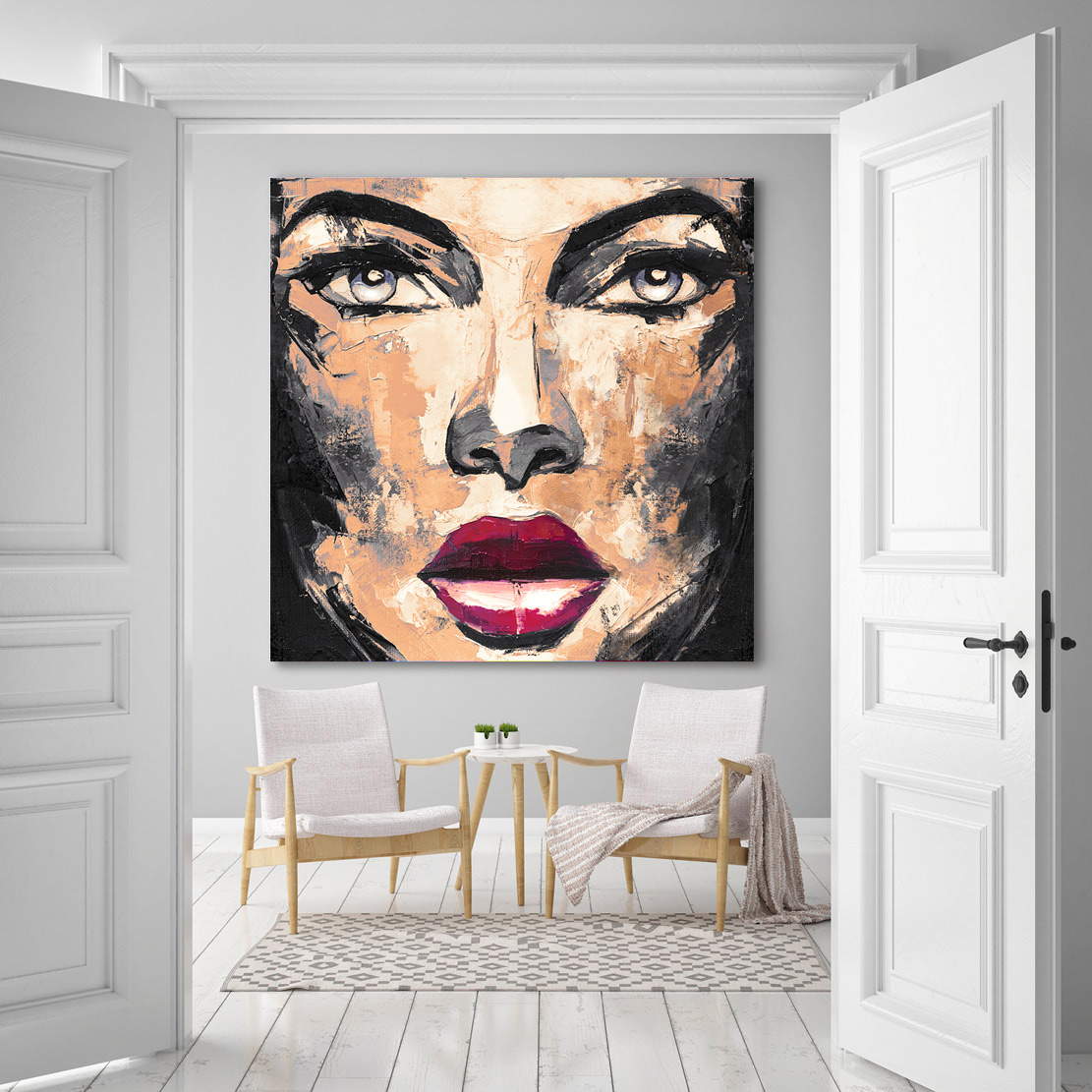 Wandbild Leinwandbild abstrakt sensual Face Vintage
