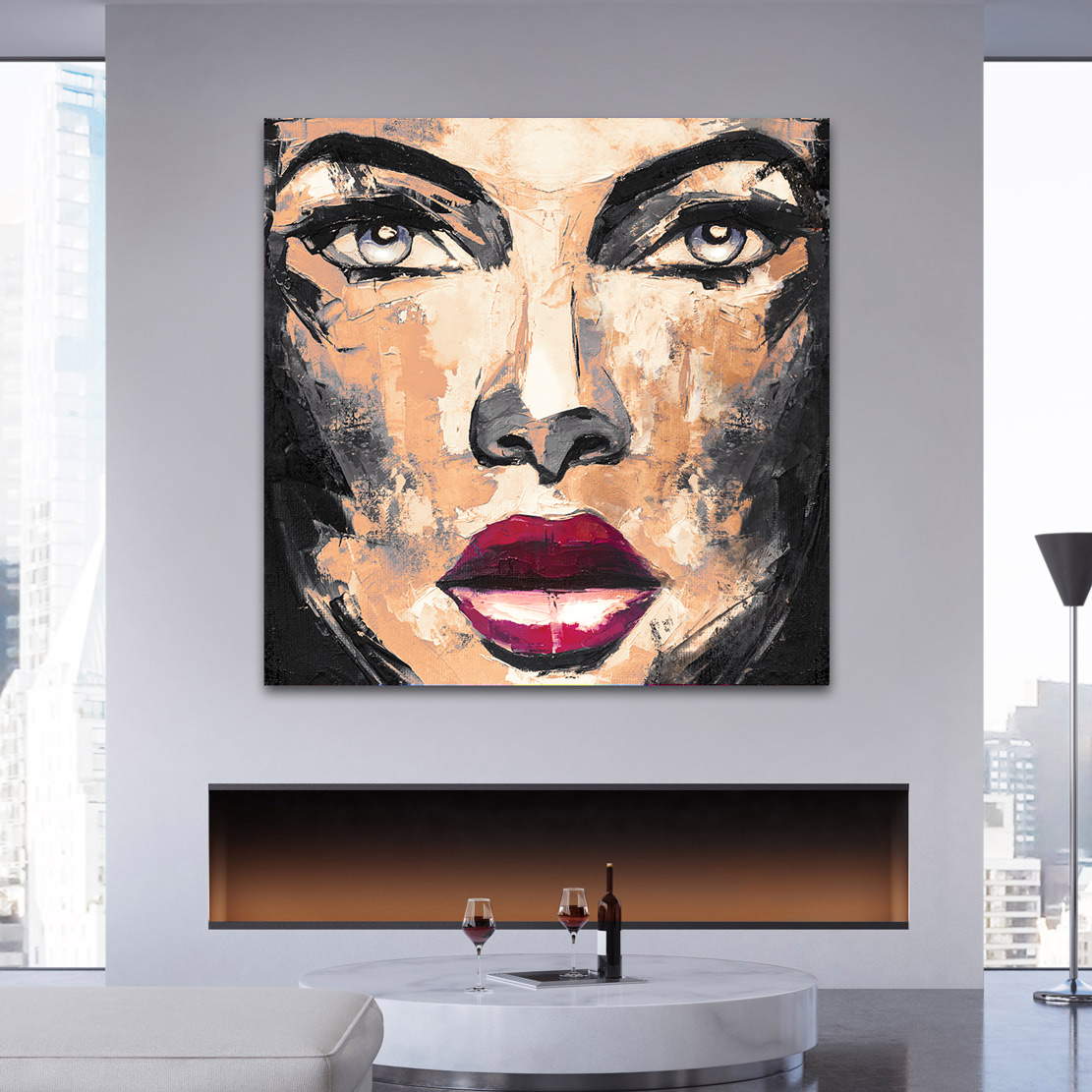 Wandbild Leinwandbild abstrakt sensual Face Vintage