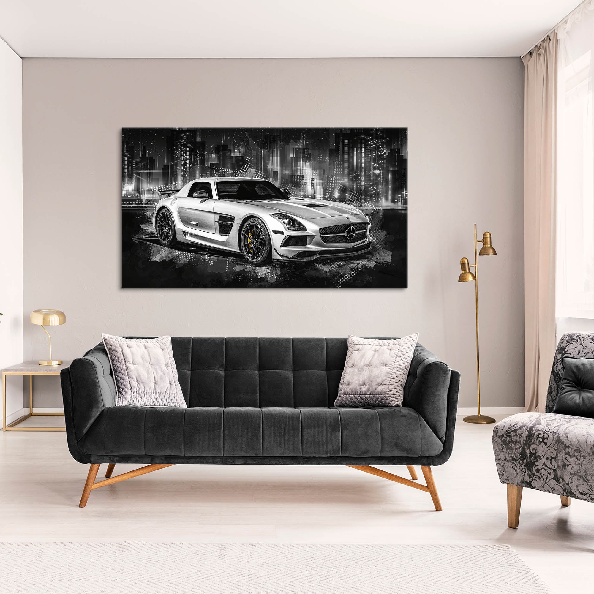 Auto Leinwandbild Mercedes SLS AMG City Style