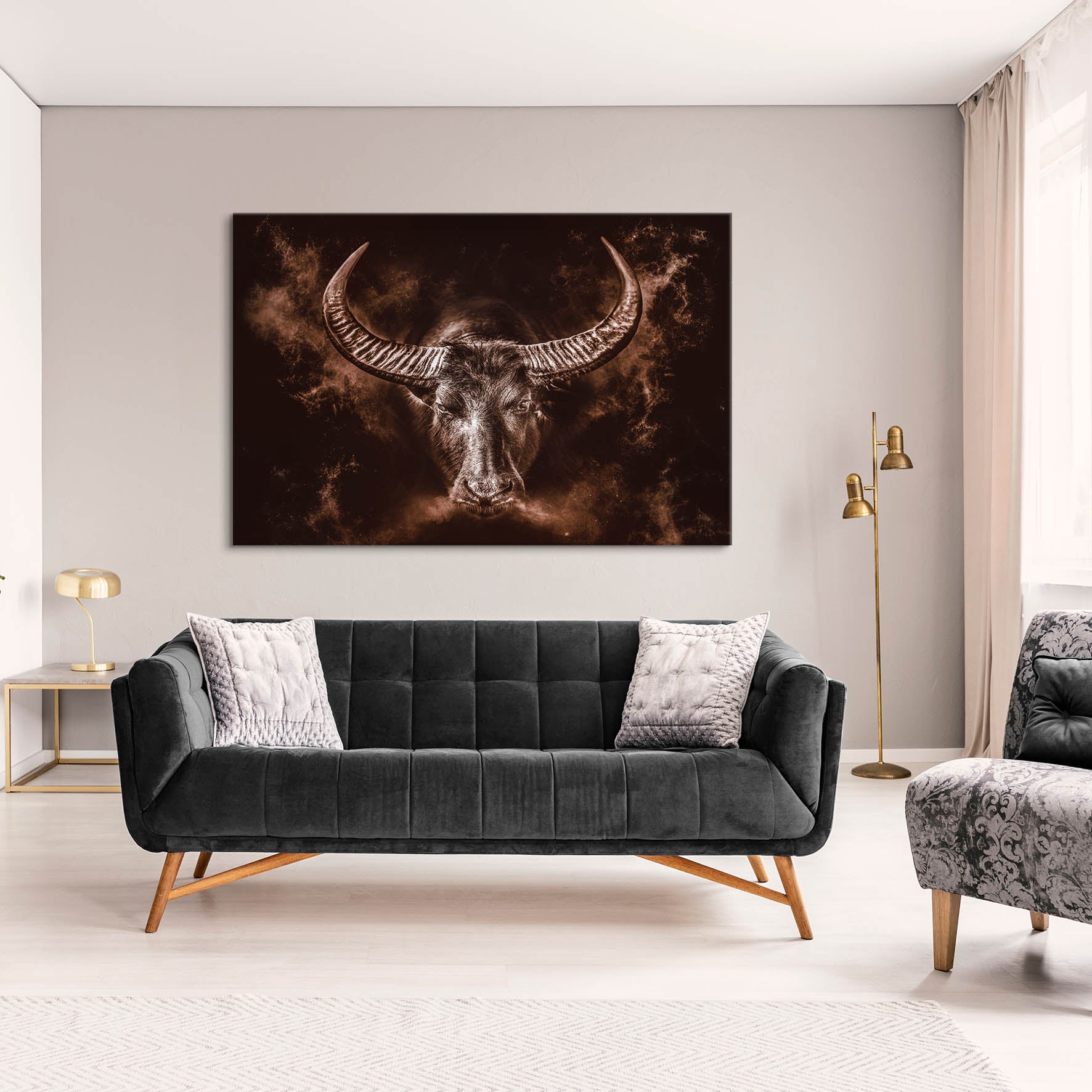 Wandbild Leinwandbild Stier Sepia