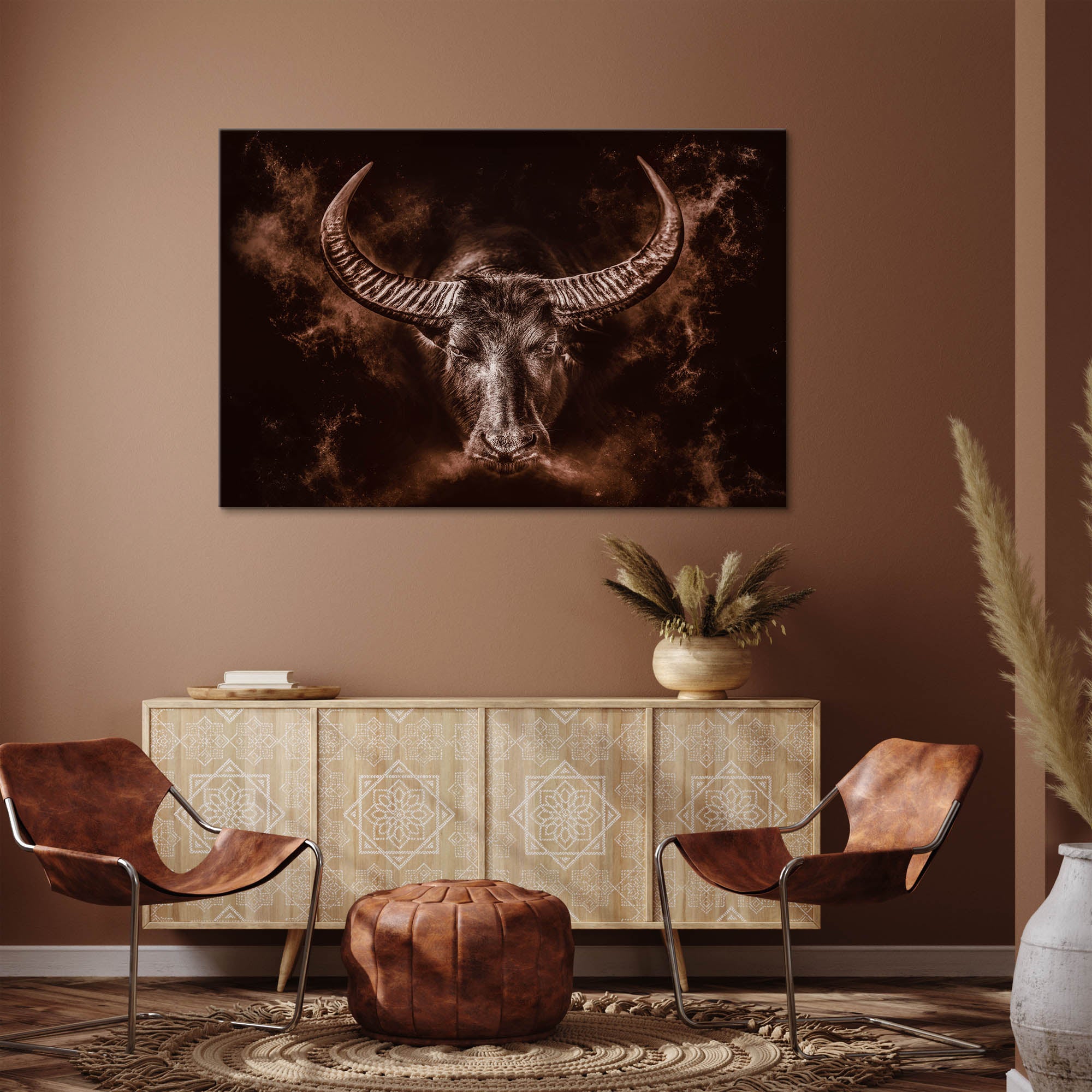 Wandbild Leinwandbild Stier Sepia
